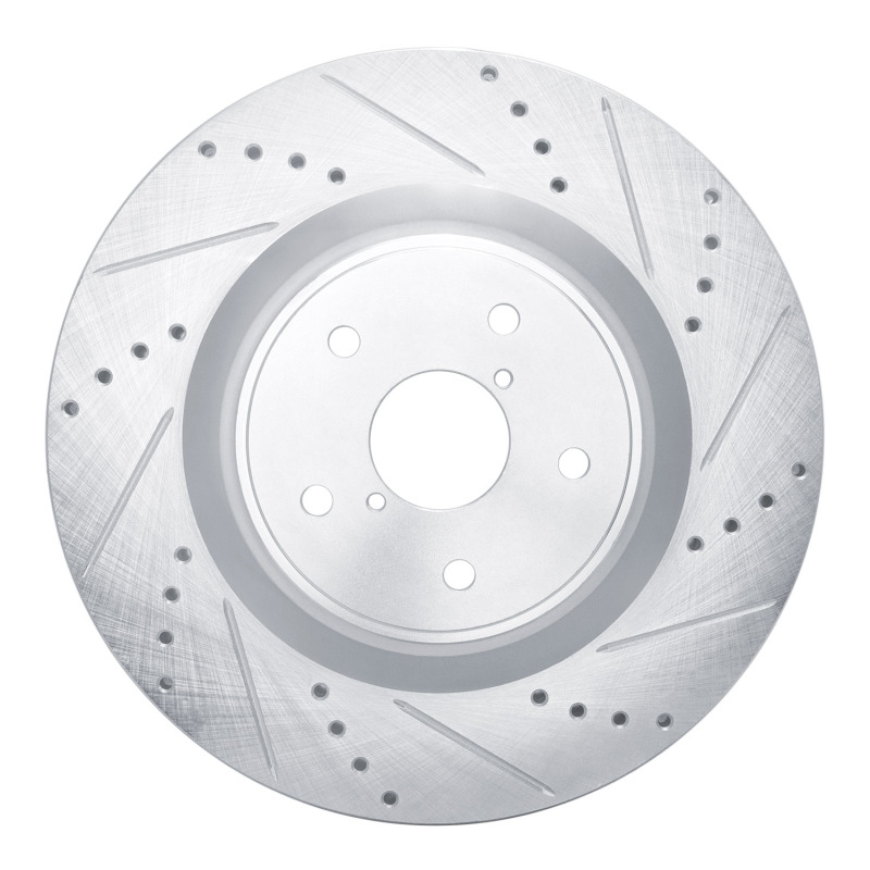Subaru WRX Brake Rotor (1) - Front Right - R1 Concepts - Drilled & Slotted - Silver - `18-`25